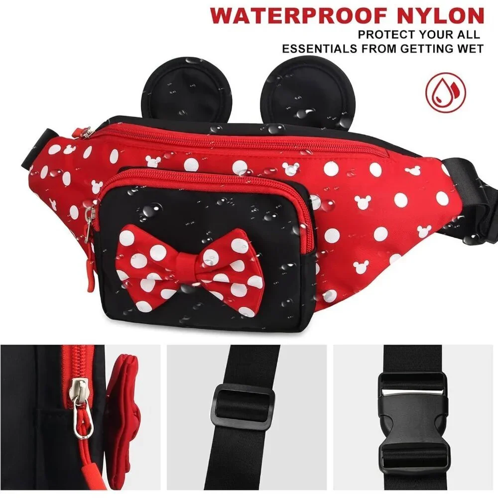 Women's Red Waist Pack Teen Girls Mini Mouse Belt Bag Cartoon Fanny Packs